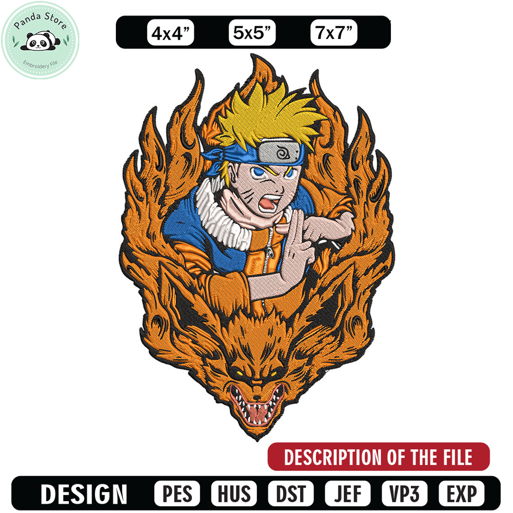 Naruto kurama Embroidery Design, Naruto Embroidery, Embroidery File, Anime Embroidery, Anime shirt, Digital download.jpg