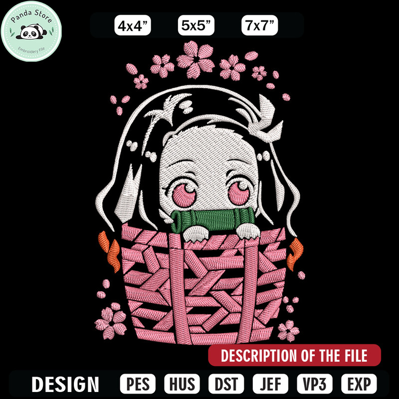 Nezuko chibi cute Embroidery Design, Demon slayer Embroidery, Embroidery File, Anime Embroidery, Digital download.jpg