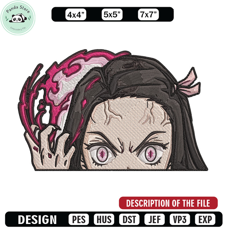 Nezuko demon Peeker Embroidery Design, Demon slayer Embroidery, Embroidery File, Anime Embroidery, Digital download.jpg
