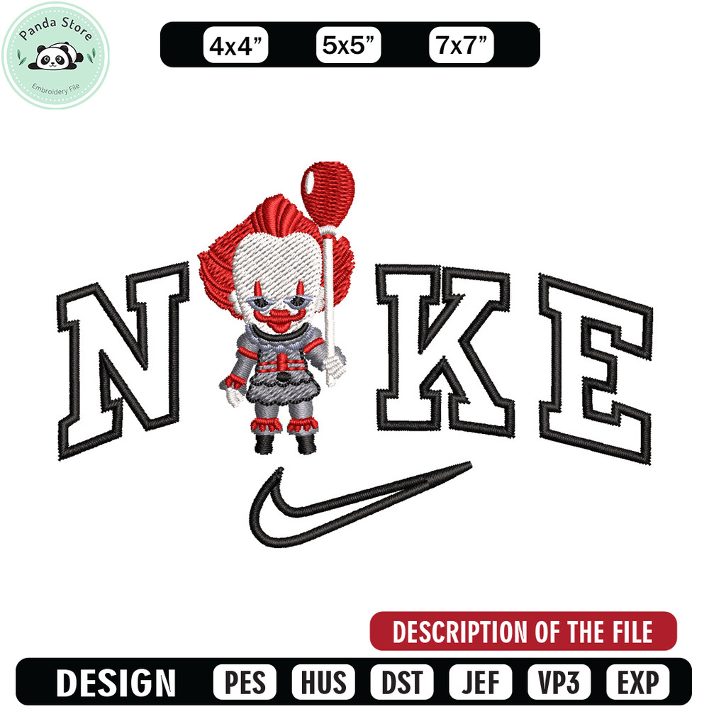 Nike pennywise embroidery design, Horror embroidery, Nike design, Embroidery shirt, Embroidery file, Digital download.jpg