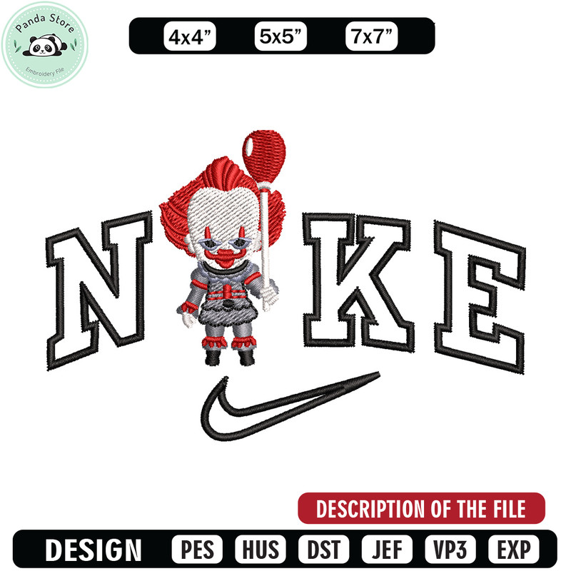 Nike pennywise embroidery design, Horror embroidery, Nike design, Embroidery shirt, Embroidery file, Digital download.jpg