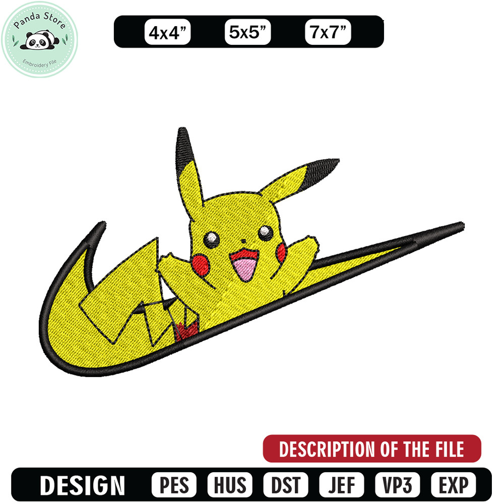 Nike Pikachu embroidery design, Pokemon embroidery, Nike design, anime design, anime shirt, Digital download.jpg