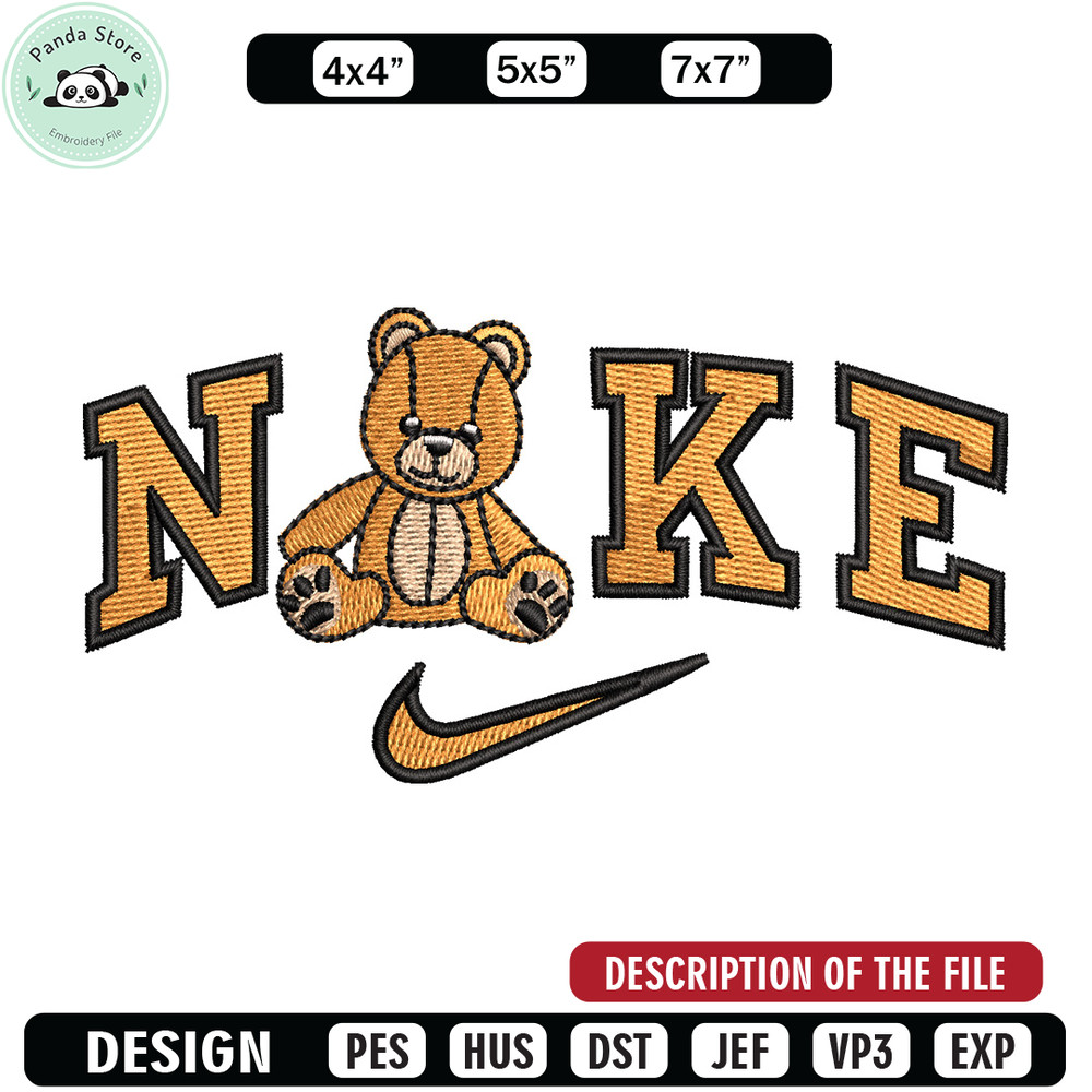 Nike teddy bear embroidery design, Bear embroidery, Nike design,Embroidery file,Embroidery shirt,Digital download.jpg