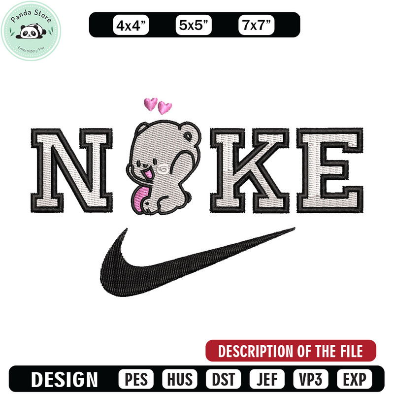 Nike x bear cute embroidery design, Bear embroidery, Nike design, Embroidery shirt, Embroidery file, Digital download.jpg