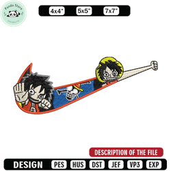 nike x luffy embroidery design, one piece embroidery, nike design, embroidery shirt, embroidery file, digital download