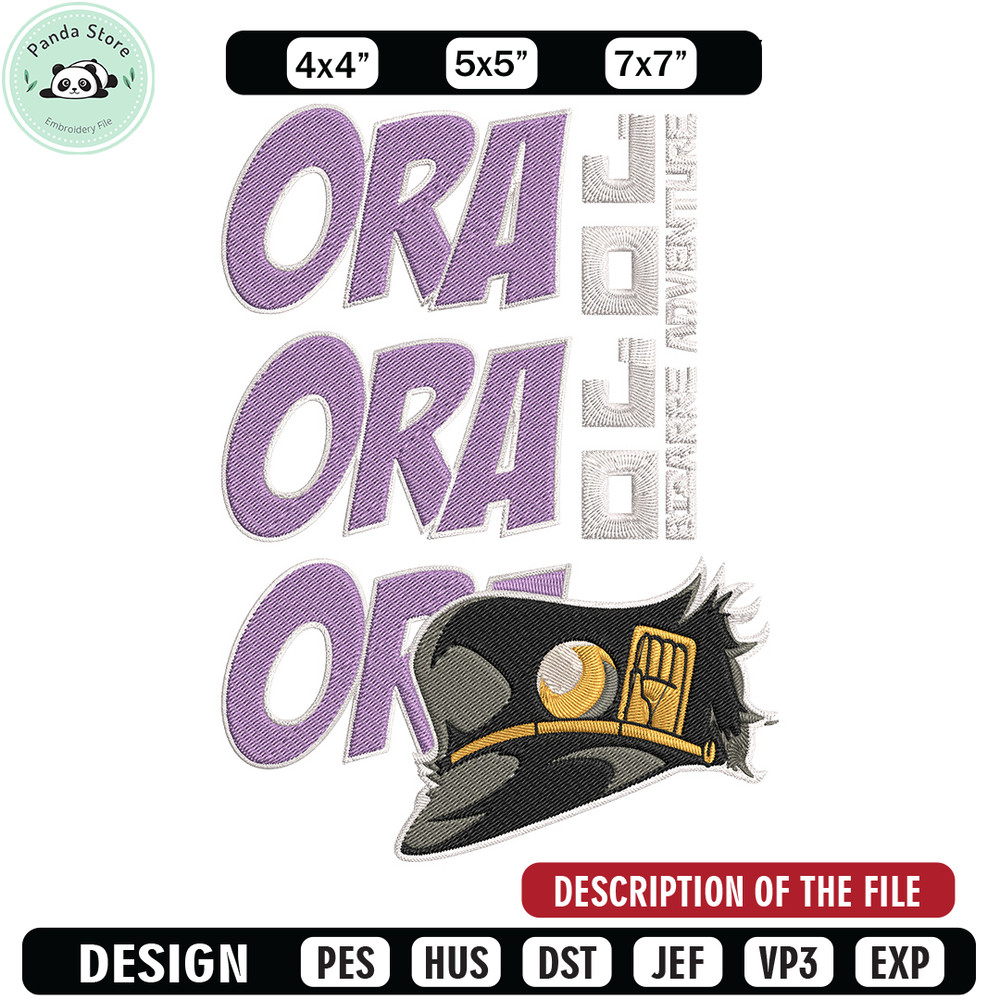 Ora Ora Ora Embroidery Design, Jojo Embroidery, Embroidery File, Anime Embroidery, Anime shirt, Digital download.jpg