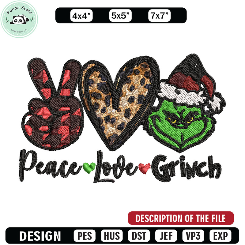 Peace love Grinch Embroidery design, Grinch christmas Embroidery, Grinch design, Embroidery file, Instant download.jpg