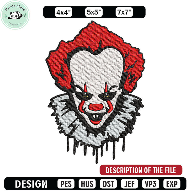 Pennywise Embroidery design, Pennywise Halloween Embroidery, Embroidery File, halloween design, Digital download.jpg