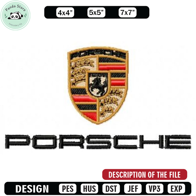 Porsche car logo embroidery design, Embroidered shirt, Car Embroidery, Car design, Logo design, digital download.jpg
