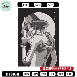 portgas d ace embroidery design, one piece embroidery, embroidery file, anime embroidery, anime shirt, digital download