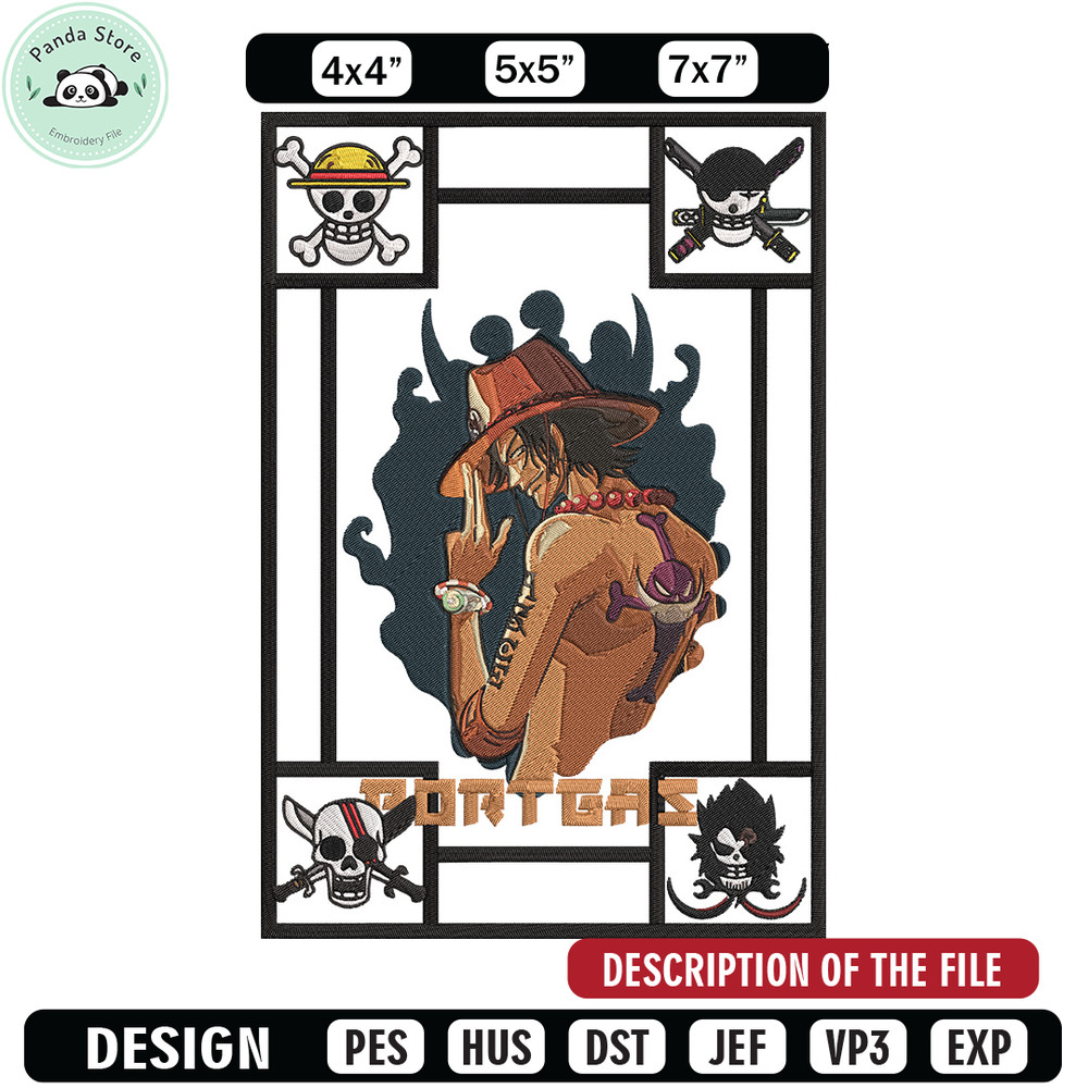 Portgas D Ace Embroidery Design, One piece Embroidery, Embroidery File, Anime Embroidery, Anime shirt, Digital download.jpg