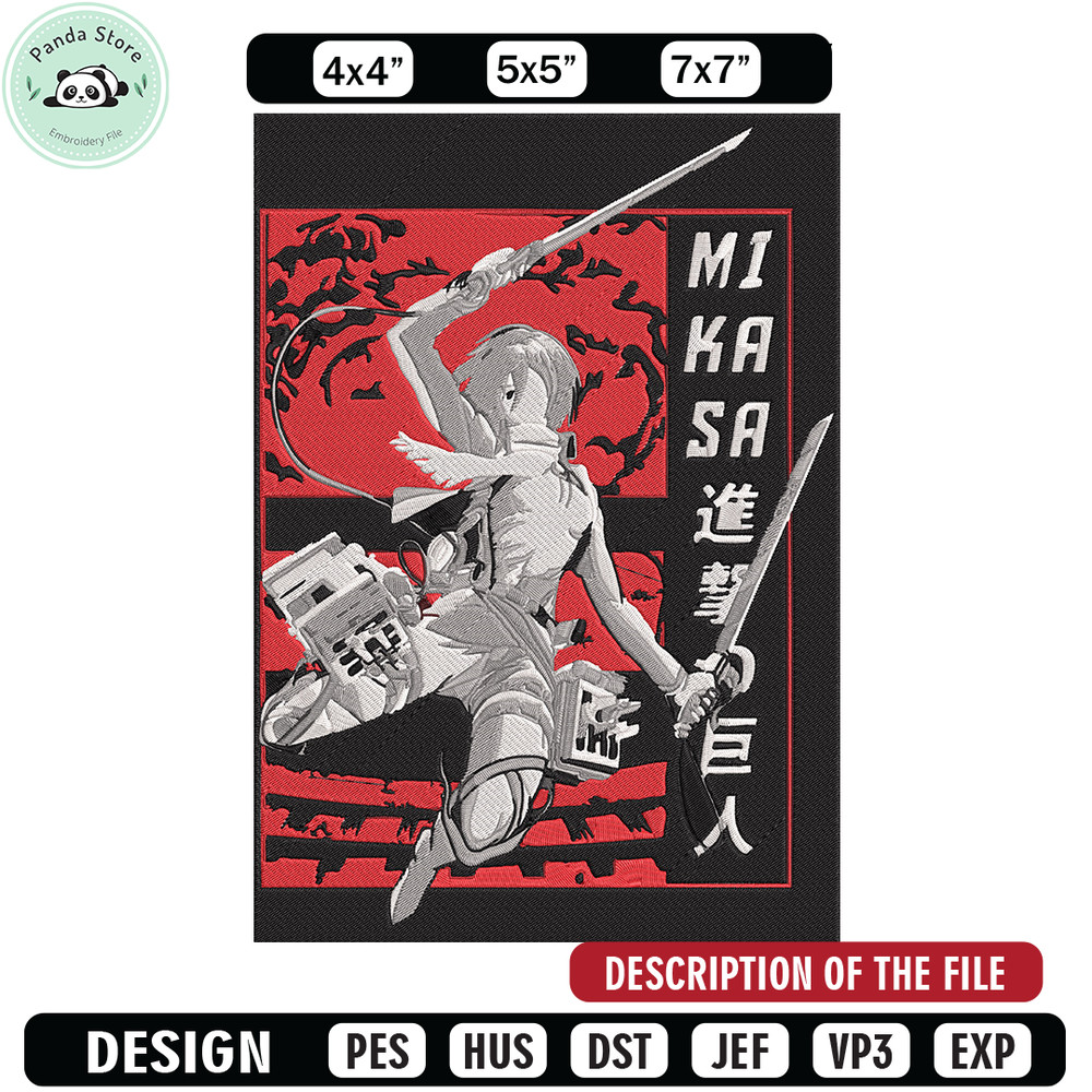 Poster Mikasa Embroidery Design, Aot Embroidery, Embroidery File, Anime Embroidery, Anime shirt, Digital download.jpg