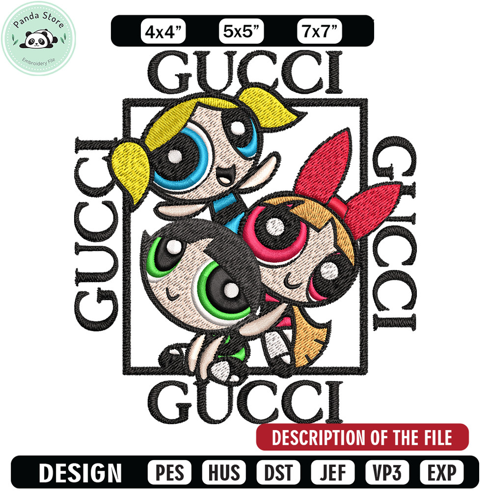Powerpuff girl gucci Embroidery design, logo Embroidery, cartoon design, Embroidery File, gucci logo, Instant download.jpg