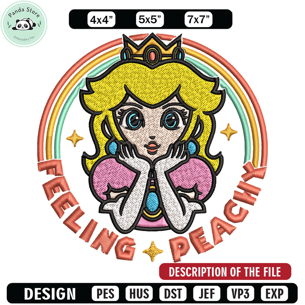Princess Peach Feeling Peachy Embroidery design, Feeling Peachy Embroidery, Embroidery File, Digital download.jpg