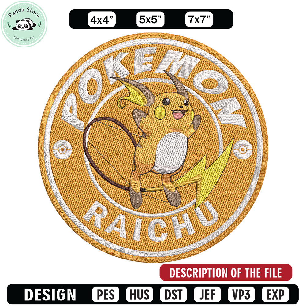 Raichu Embroidery Design, Pokemon Embroidery, Embroidery File, Anime Embroidery, Anime shirt, Digital download.jpg