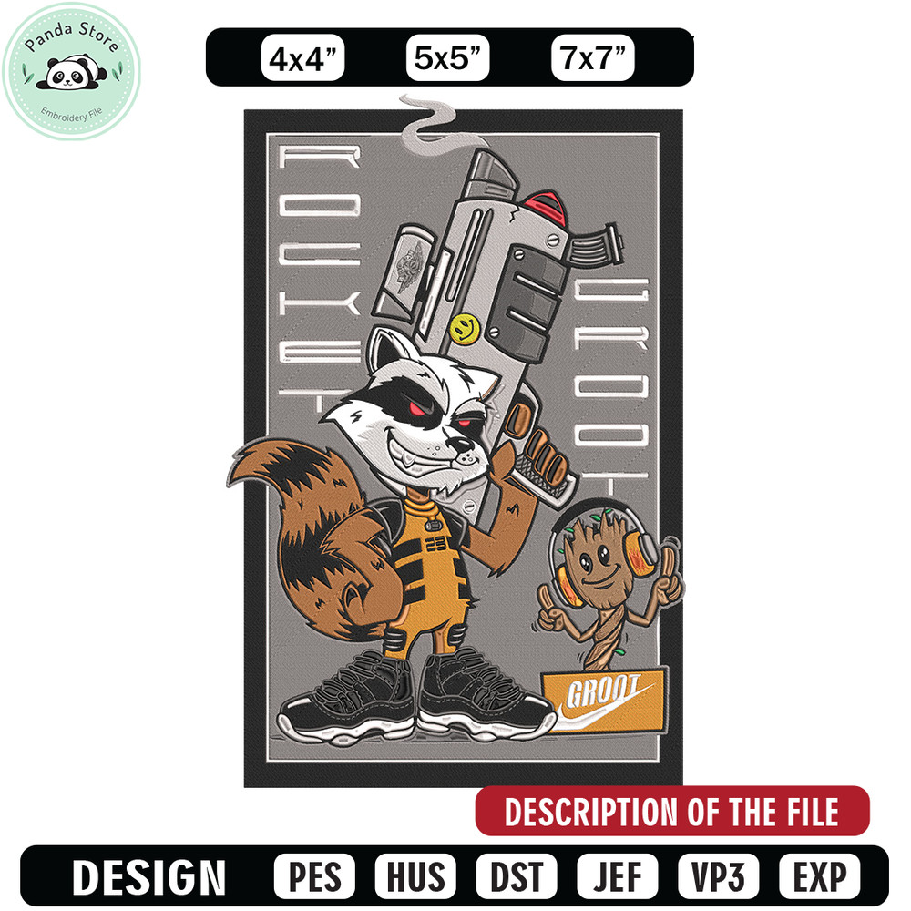 Rocket x groot Embroidery Design, Marvel Embroidery, Embroidery File, Anime Embroidery, Anime shirt, Digital download.jpg