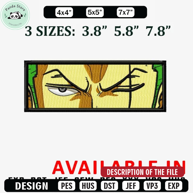 Roronoa zoro eyes embroidery design, Anime Embroidery, Anime design, Embroidered shirt, Anime shirt, digital download.jpg