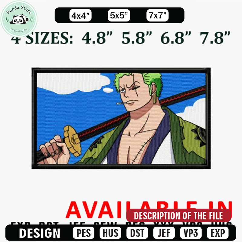 Roronoa zoro wano embroidery design, Anime Embroidery, Anime design, Embroidered shirt, Anime shirt, digital download.jpg