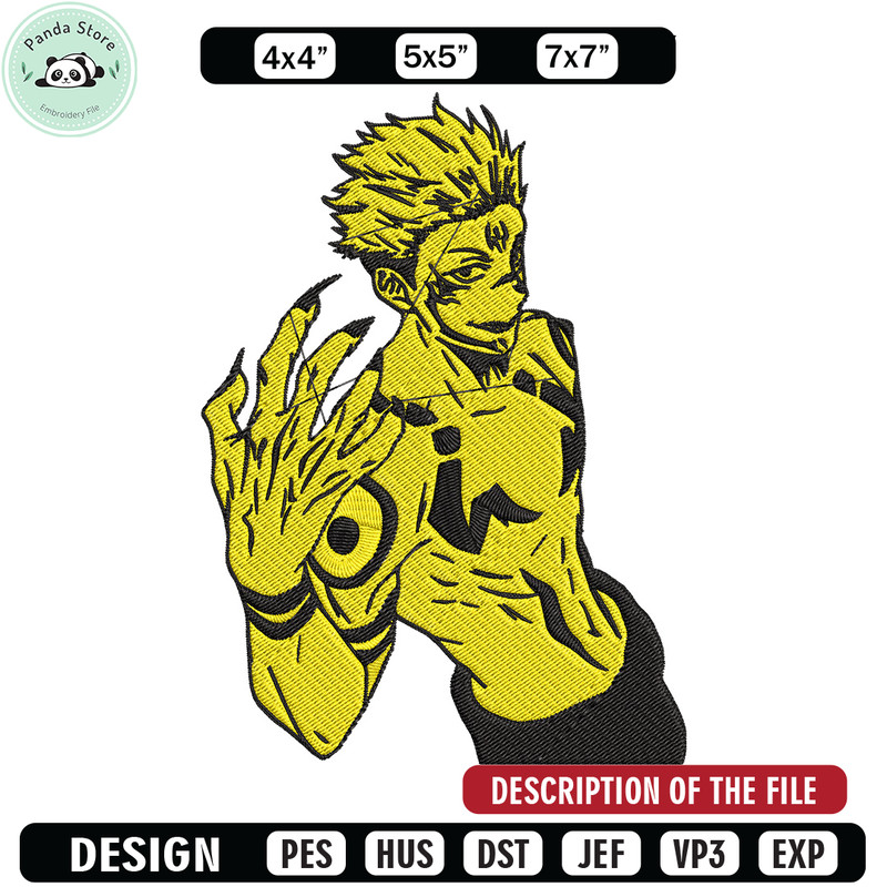Ryomen Sukuna Embroidery Design, Jujutsu Embroidery, Embroidery File, Anime Embroidery, Anime shirt, Digital download 1.jpg