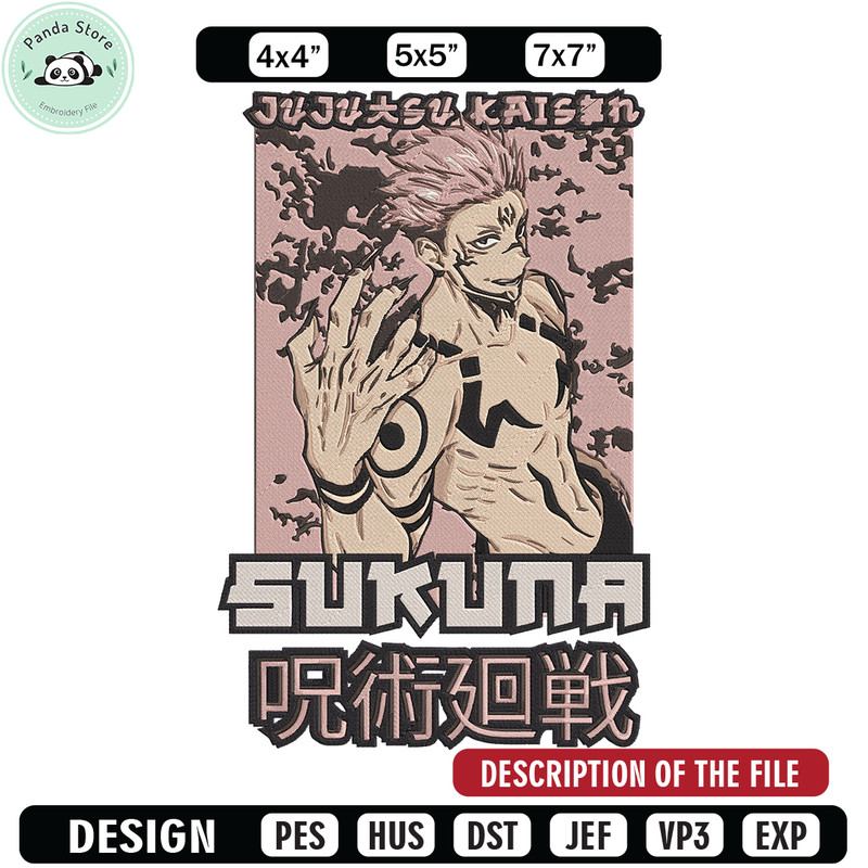 Ryomen Sukuna Embroidery Design, Jujutsu Embroidery, Embroidery File, Anime Embroidery, Anime shirt, Digital download.jpg