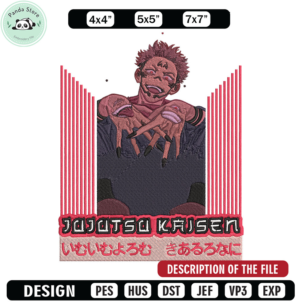 Ryomen Sukuna Embroidery Design, Jujutsu Embroidery, Embroidery File, Anime Embroidery, Anime shirt,Digital download.jpg