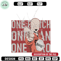 saitama design embroidery design, one punch man embroidery, embroidery file, anime embroidery, anime shirt