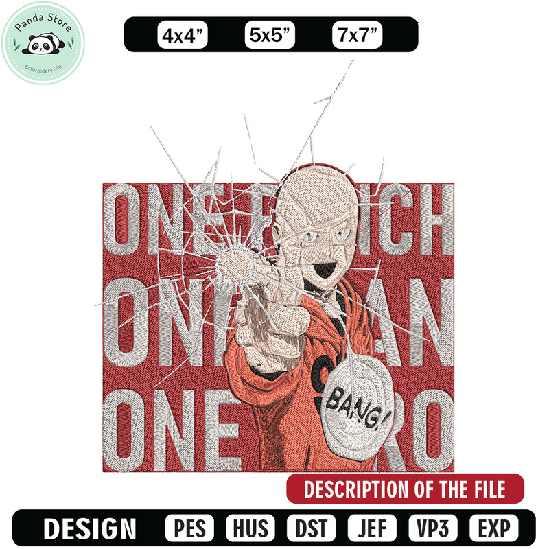 Saitama design Embroidery Design, One punch man Embroidery, Embroidery File, Anime Embroidery, Anime shirt.jpg