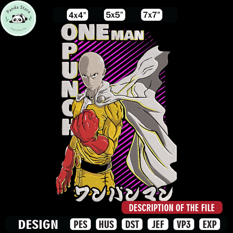 Saitama Embroidery Design, One punch man Embroidery,Embroidery File, Anime Embroidery, Anime shirt, Digital download.jpg