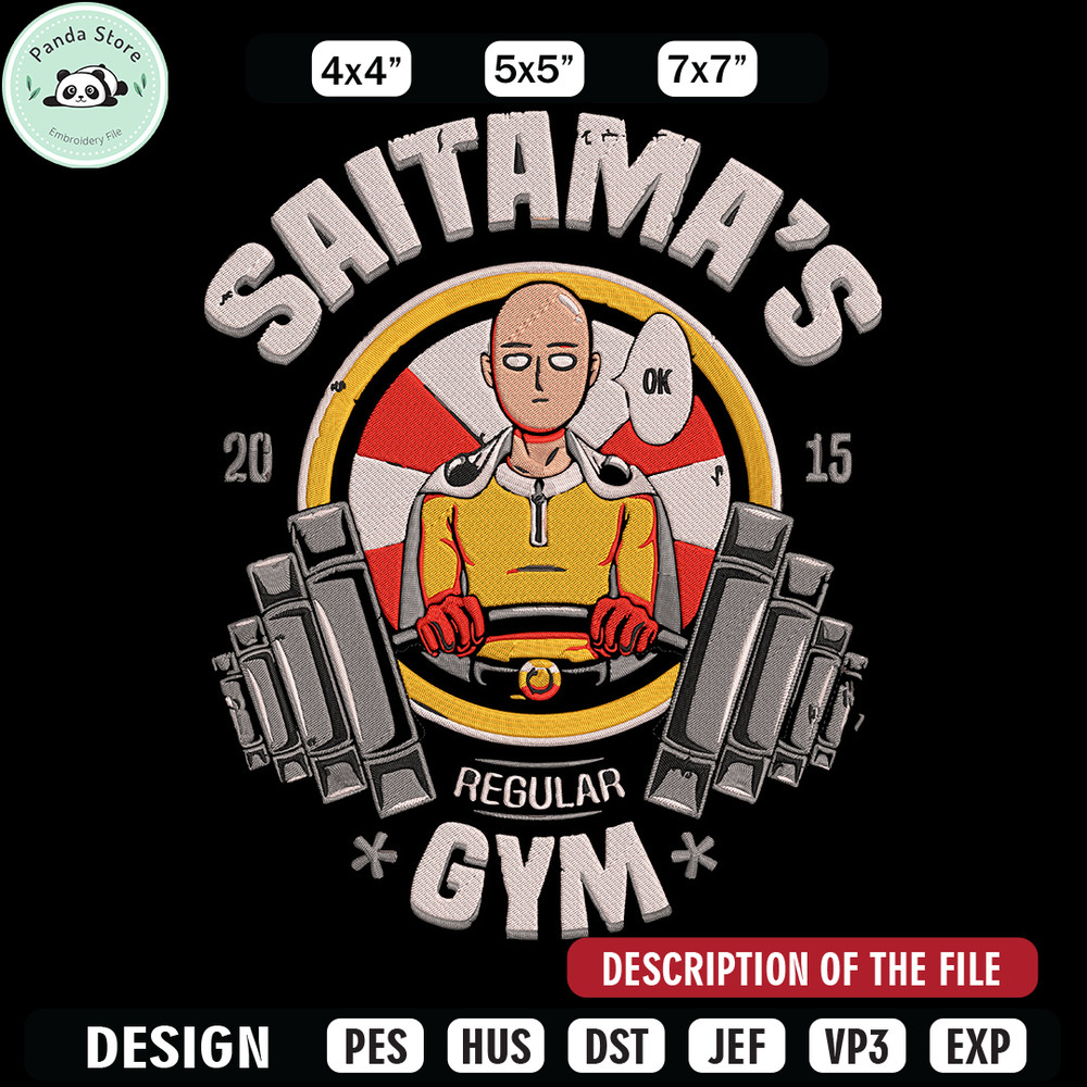 Saitama gym Embroidery Design, One punch man Embroidery, Embroidery File, Anime Embroidery,Anime shirt, Digital download.jpg
