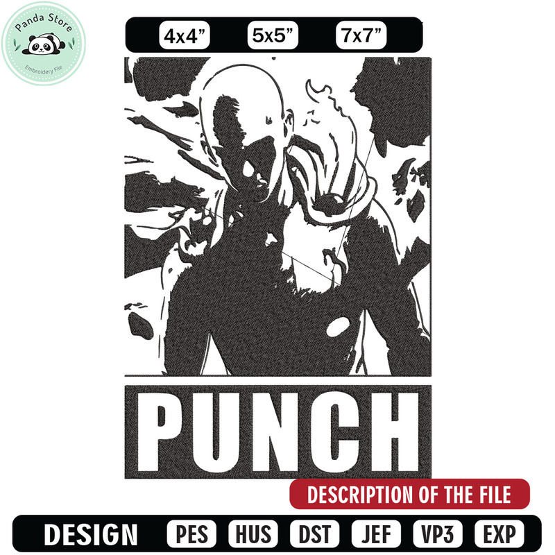 Saitama punch Embroidery Design, One punch man Embroidery, Embroidery File,Anime Embroidery,Anime shirt,Digital download.jpg