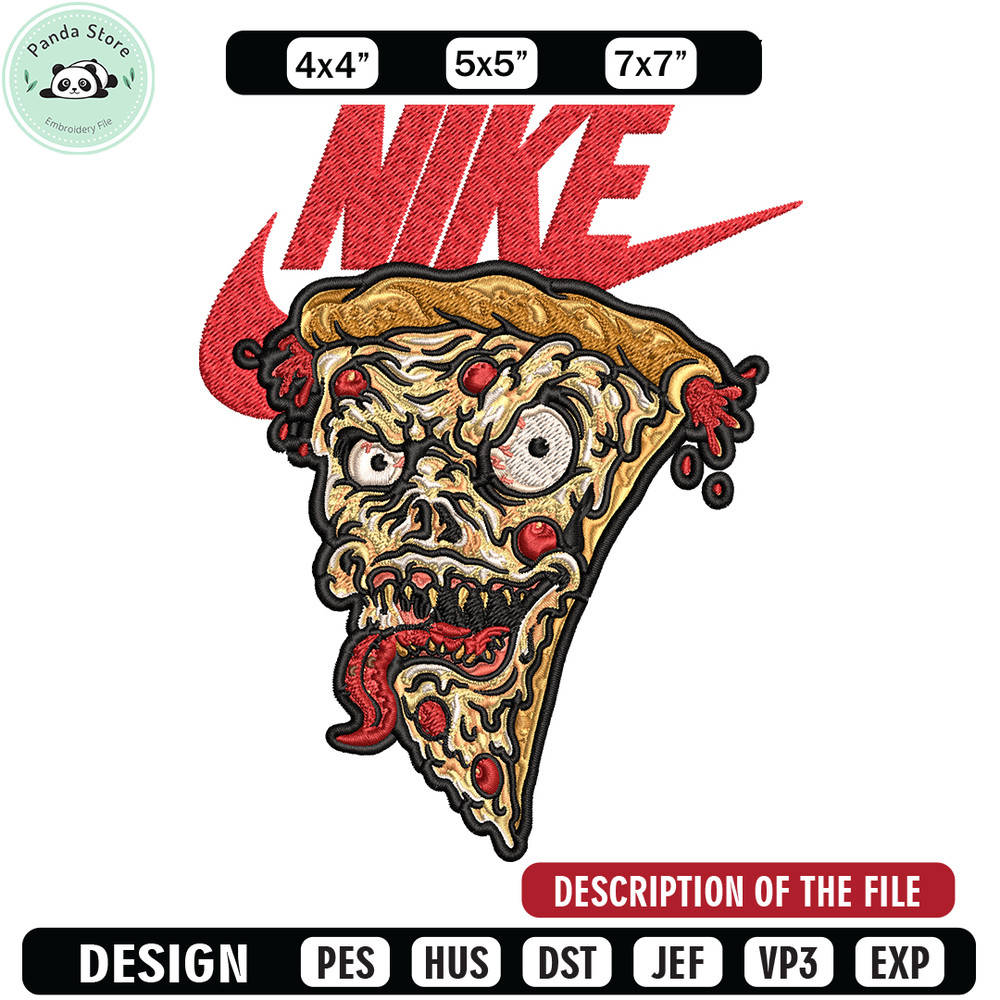 Scary Monster Pizza Nike Embroidery design, Monster Pizza Embroidery, Nike design, Embroidery file, Instant download.jpg