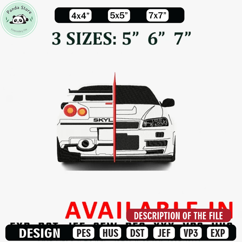 Skyline white car embroidery design, Car Embroidery, Car design, Logo design, Embroidered shirt, digital download.jpg
