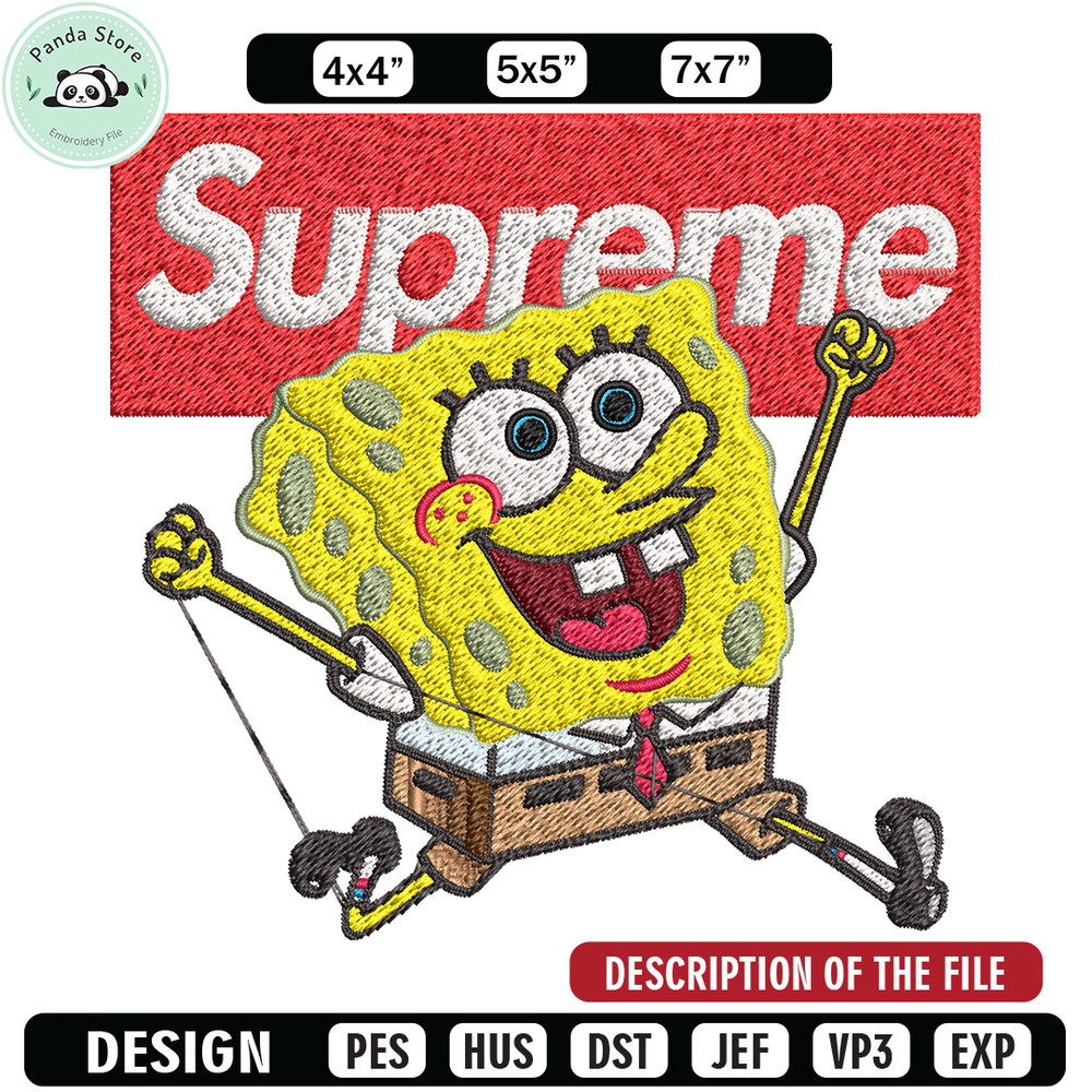 Spongebob Squarepants Supreme Embroidery design, Spongebob Embroidery, cartoon design, Embroidery File, Digital download.jpg