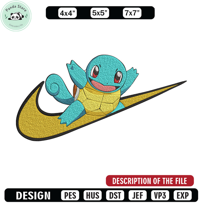 Squirtle x nike Embroidery Design, Pokemon Embroidery, Embroidery File, Nike Embroidery, Anime shirt, Digital download.jpg