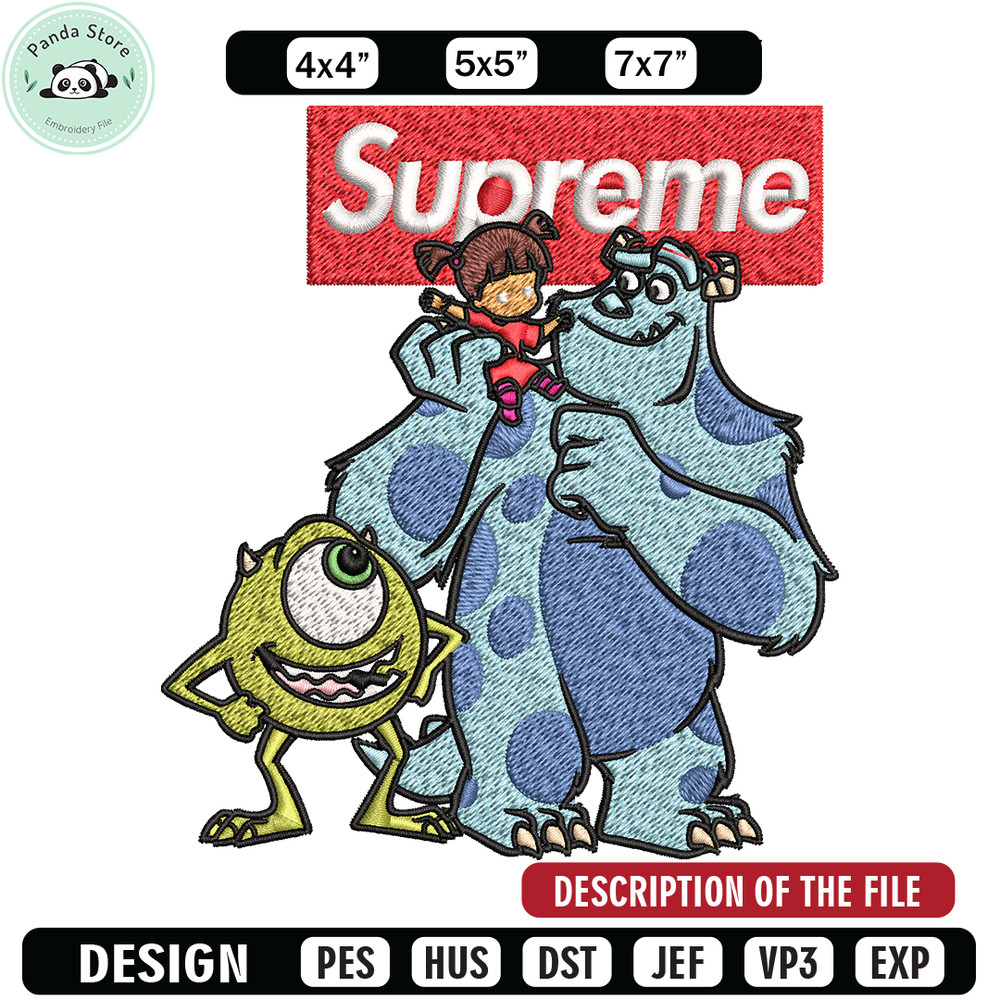 Sulley & Mike Monsters supreme Embroidery design, cartoon Embroidery, cartoon design, Embroidery File, Instant download.jpg