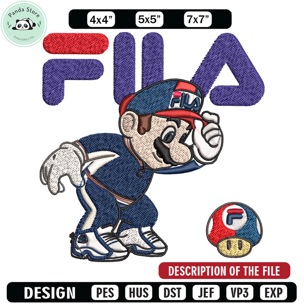 Super Mario Fila Embroidery design, Super Mario Embroidery, cartoon design, Embroidery File, Fila logo, Instant download.jpg