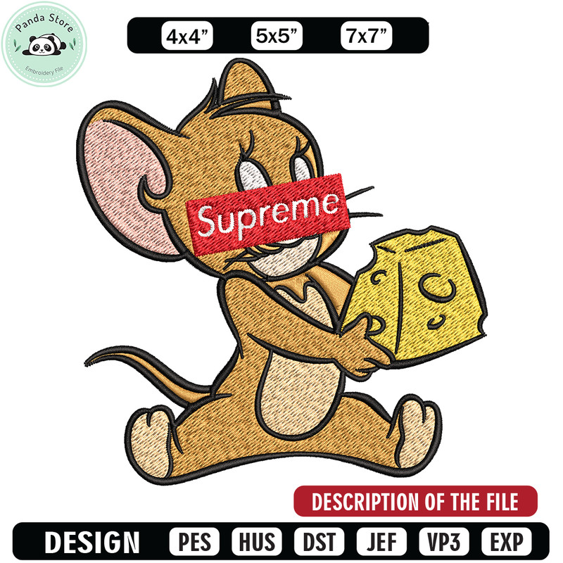 Supreme Cartoon Jerry Embroidery design, Disney cartoon Embroidery, cartoon design, Embroidery File, Digital download.jpg