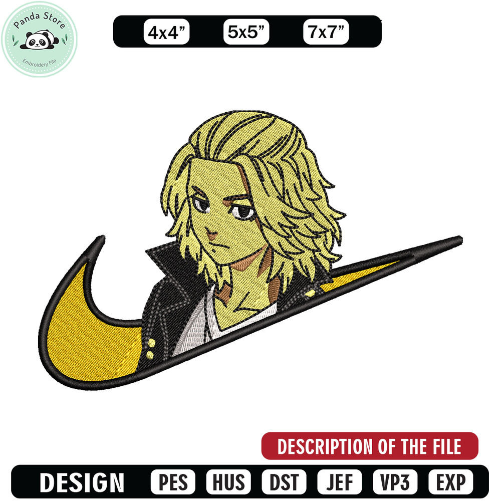 Swoosh Mikey embroidery design, Tokyo Revengers embroidery, Nike design, anime design, anime shirt, Digital download.jpg