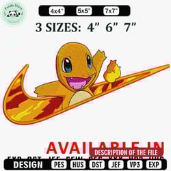 swoosh x charmander embroidery design, embroidered shirt, brand embroidery, brand design, brand shirt, digital download