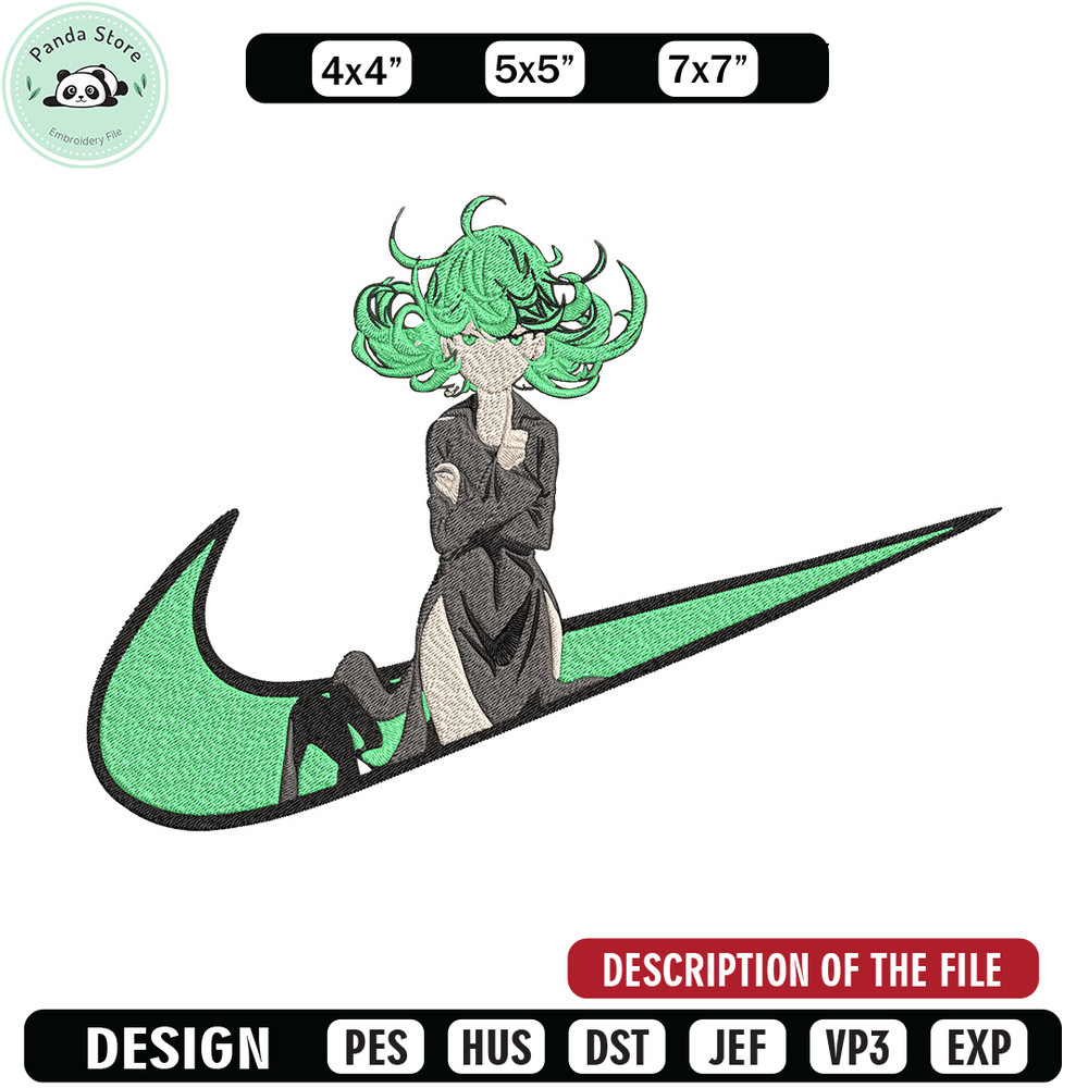 Tatsumaki nike Embroidery Design, One punch man Embroidery,Embroidery File,Nike Embroidery,Anime shirt,Digital download.jpg