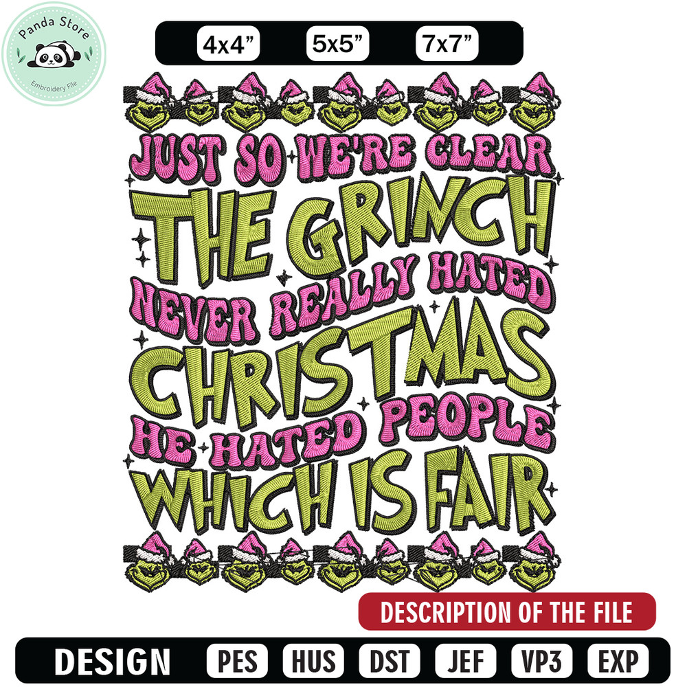 The grinch Embroidery Design, Grinch Embroidery, Embroidery File, Chrismas Embroidery, Anime shirt, Digital download.jpg