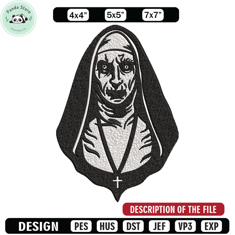 The Nun Embroidery design, The Nun logo Embroidery, Horror design, Embroidery File, logo shirt, Digital download.jpg