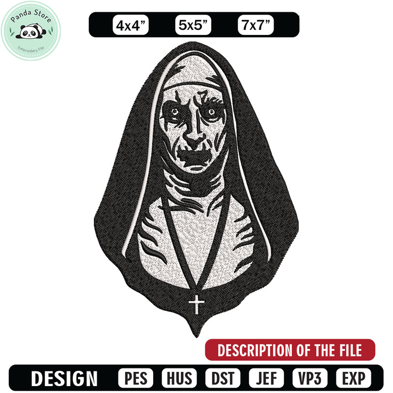 The Nun Embroidery design, The Nun logo Embroidery, Horror design, Embroidery File, logo shirt, Digital download.jpg