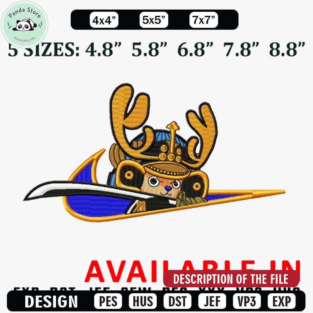 Tony chopper samurai embroidery design, Anime Embroidery, Anime shirt, Anime design, Embroidered shirt, digital download.jpg