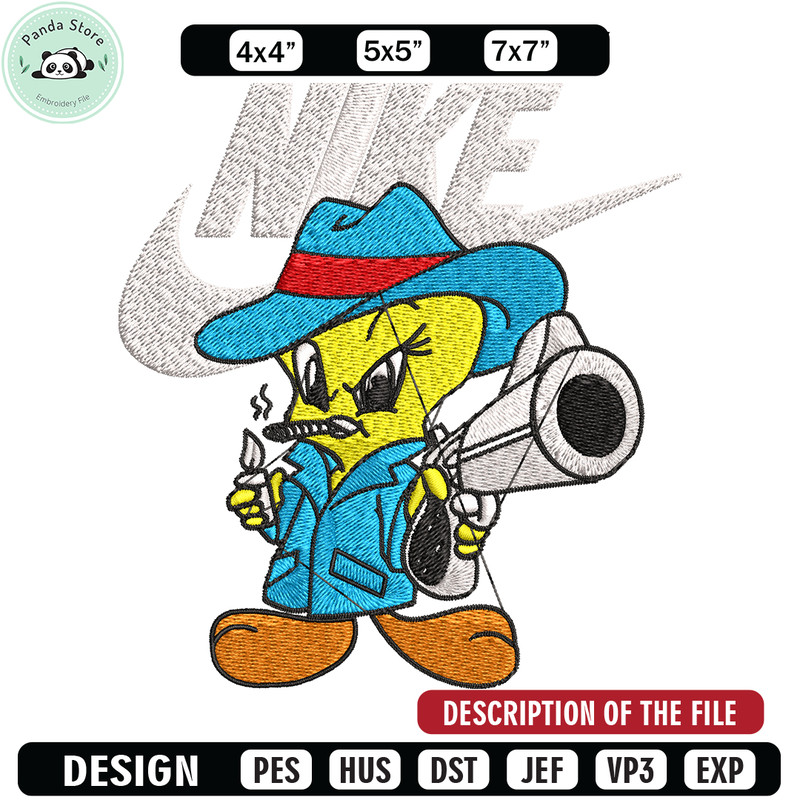 Tweety Nike Embroidery design, Tweety Nike Embroidery, Nike design, Embroidery file, cartoon shirt, Instant download.jpg