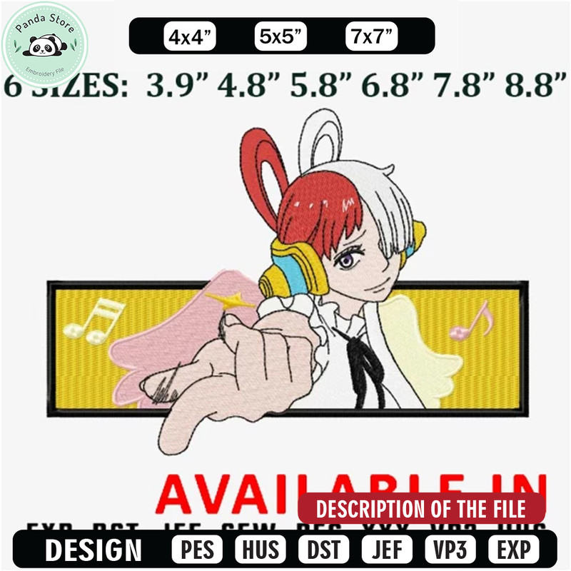 Uta one piece embroidery design, Anime Embroidery, Anime shirt, Anime design, Embroidered shirt, digital download.jpg