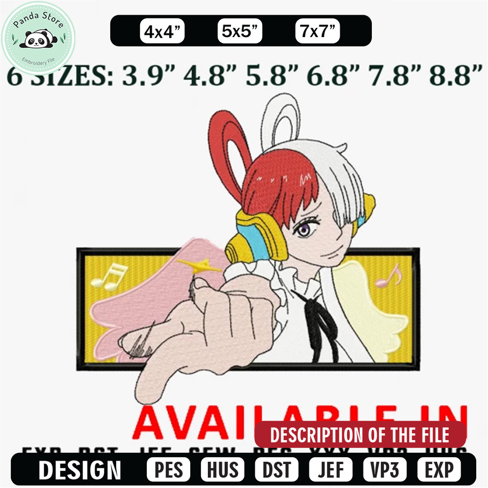 Uta one piece frame embroidery design, Anime Embroidery, Anime shirt, Anime design, Embroidered shirt, digital download.jpg