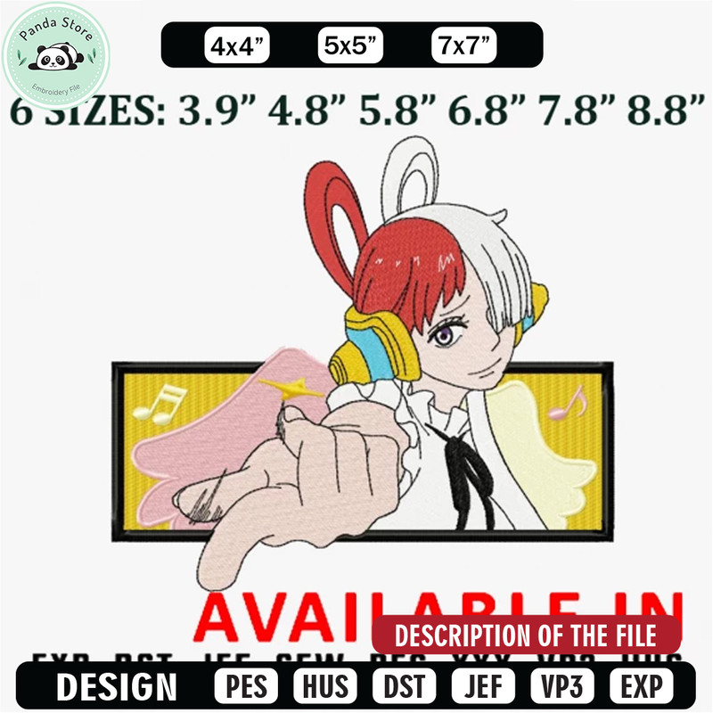 Uta one piece frame embroidery design, Anime Embroidery, Anime shirt, Anime design, Embroidered shirt, digital download.jpg