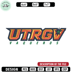 utrgv logo embroidery design, ncaa embroidery, sport embroidery, logo sport embroidery, embroidery design