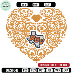 utrgv vaqueros heart embroidery design, sport embroidery, logo sport embroidery, embroidery design, ncaa embroidery